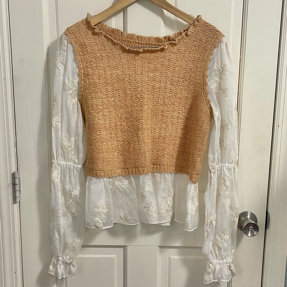 Anthropologie Layered Sweater Vest and Blouse Size Medium Sheer Knit Bohemian - Picture 5 of 12